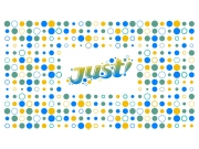 Логотип – стилизованная надпись Just! в бирюзово-зелёно-жёлтом цвете. В основе ...