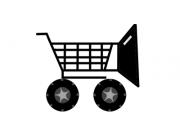 Тележка символизирует магазин, колеса с протекторами спорт, объектив спереди ка...